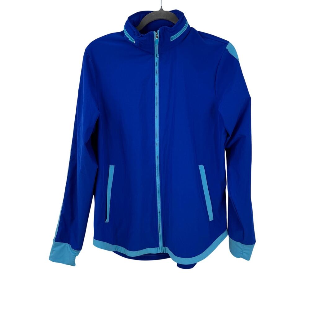Lands' End Full Zip Windbreaker Jacket Womens M Blue Hooded Lightweight Travel